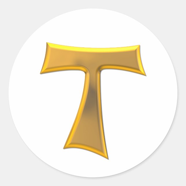Golden 3-D Look Franciscan Tau Cross Runder Aufkleber (Vorderseite)