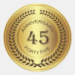 Golden 45. Jubiläum mit Lorbeerkorb-Aufkleber Runder Aufkleber