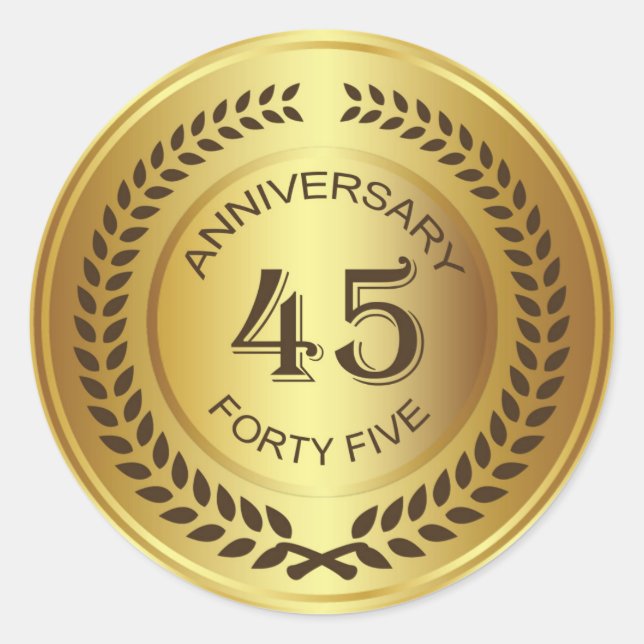 Golden 45. Jubiläum mit Lorbeerkorb-Aufkleber Runder Aufkleber (Vorderseite)