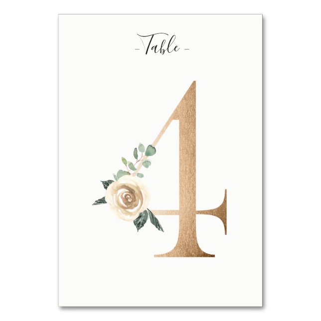 Golden 4 Floral Tischnummer Card (Vorderseite)