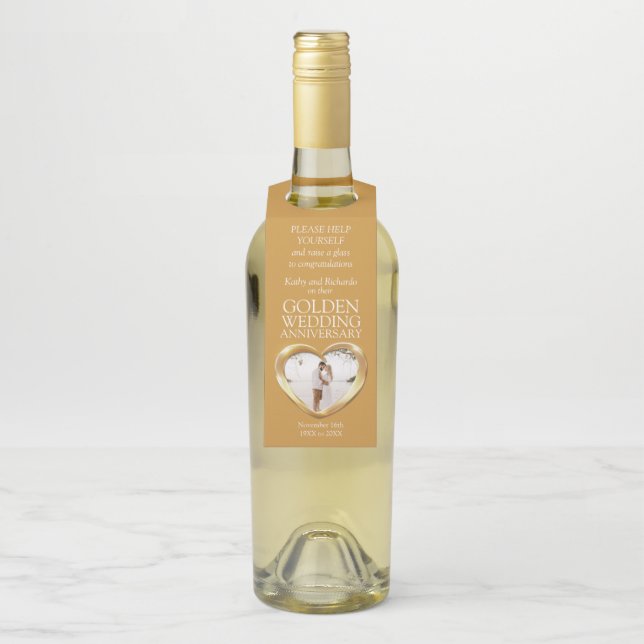 Golden 50. Hochzeit Foto zum Jubiläum Flaschenanhänger (Auf Flasche)