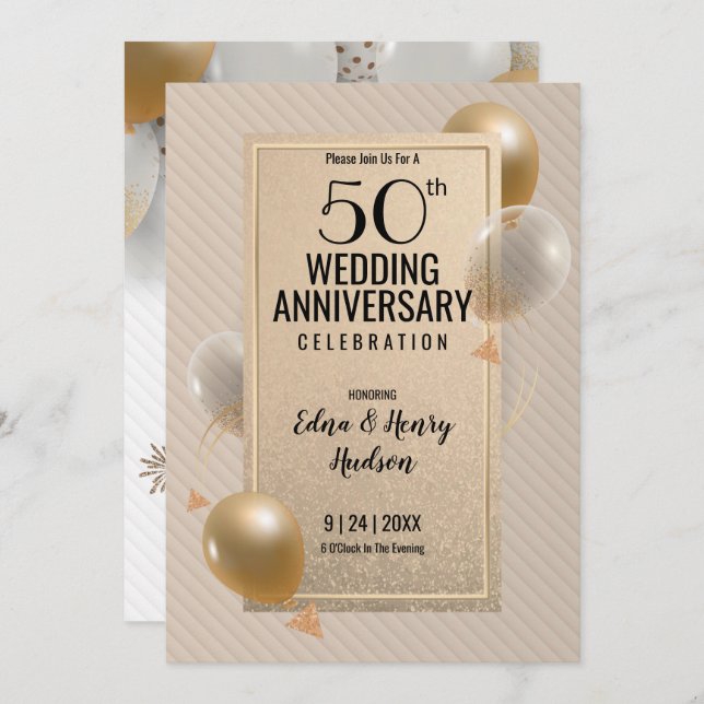 Golden 50. Hochzeitstag Einladung (Vorne/Hinten)