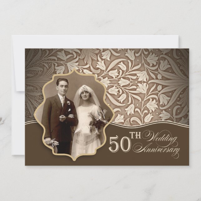 Golden 50. Hochzeitstag Foto Einladungen (Vorderseite)