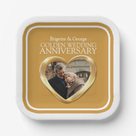 Golden 50. Hochzeitstag Foto Herzplatz Pappteller