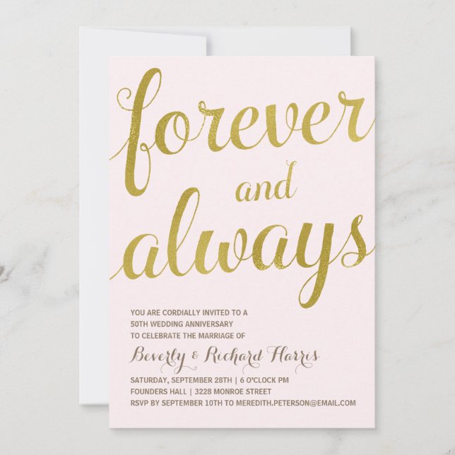 Golden 50. | Imitate Gold Foil Jubiläum Party Einladung (Vorderseite)