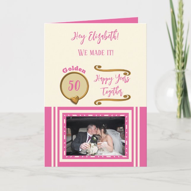 Golden 50. Jubiläum glückliche Jahre pink Creme Karte (Vorderseite)