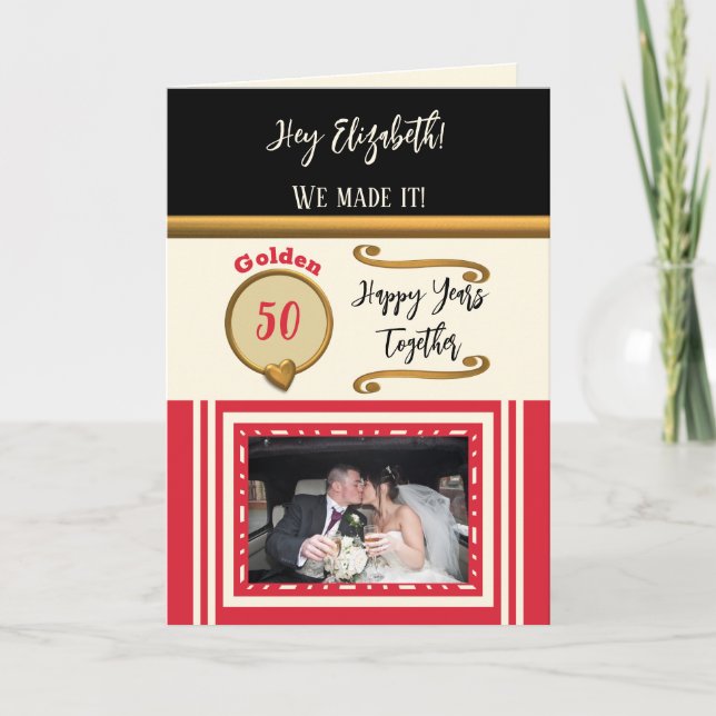 Golden 50. Jubiläum glückliche Jahre rot schwarz Karte (Vorderseite)