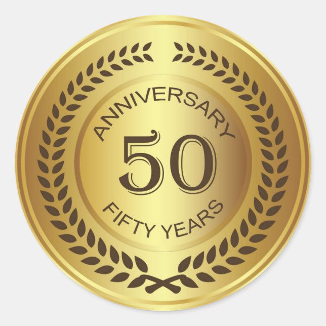 Golden 50. Jubiläum mit Lorbeerkorb-Aufkleber Runder Aufkleber (Vorderseite)