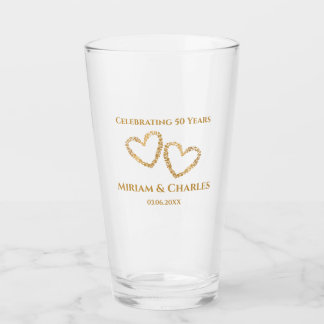 Golden 50 th Wedding Anniversary Heart Personalisi Glas