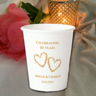 Golden 50 th Wedding Anniversary Heart Personalisi Pappbecher
