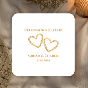 Golden 50 th Wedding Anniversary Heart Personalisi Rechteckiger Pappuntersetzer
