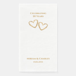 Golden 50 th Wedding Anniversary Heart Personalisi Serviette