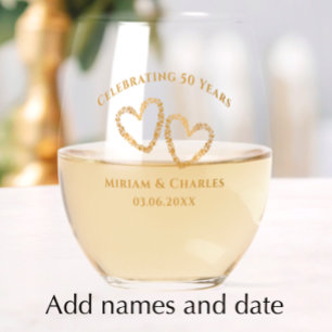 Golden 50 th Wedding Anniversary Heart Personalisi Weinglas Ohne Stiel