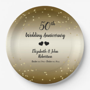 Golden 50. Wedding Anniversary Confetti Elegant Pappteller