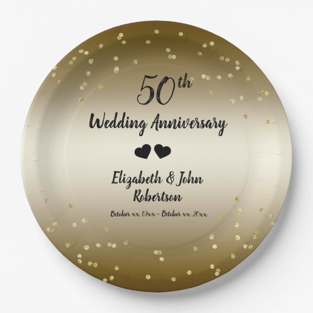 Golden 50. Wedding Anniversary Confetti Elegant Pappteller (Vorderseite)