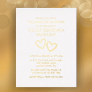 Golden 50. Wedding Anniversary Party Herz Custom Folie Einladungspostkarte