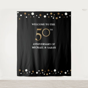 Golden 50. WEDDING Jubiläum Foto Hintergrund Wandteppich