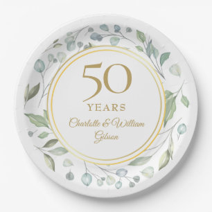 Golden 50 Wedding Jubiläum Laurel Greenery Pappteller