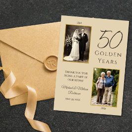 Golden 50 Years Anniversary Photo Thank You Card Einladung
