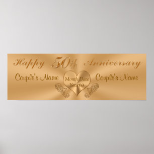 Golden 50th Anniversary Banner with NAMES and DATE Poster
