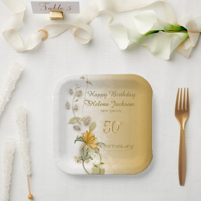 Golden 50th birthday paper plates  pappteller (Hochzeit)