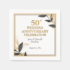 Golden 50th Wedding Anniversary Black and Gold Serviette