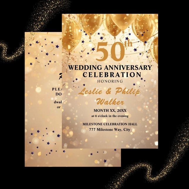 Golden 50th Wedding Anniversary Celebration Einladung (Golden 50th Wedding Anniversary Celebration Invitation)
