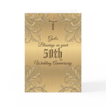 Golden 50th Wedding Anniversary Crucifix Scripture