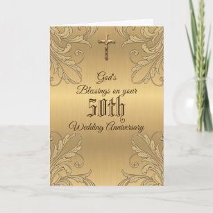 Golden 50th Wedding Anniversary Crucifix Scripture Karte