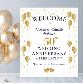 Golden 50th Wedding Anniversary Party Banner Wandteppich