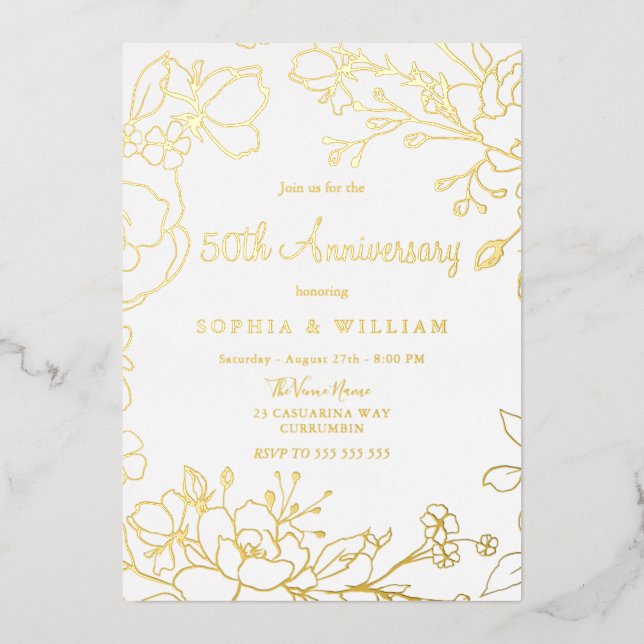 Golden 50th Wedding Anniversary Real Gold Folieneinladung (Vorderseite)