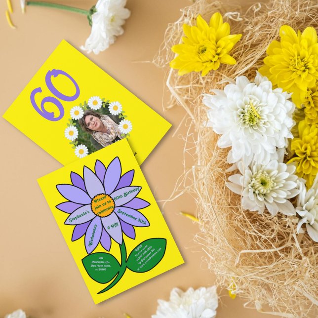 Golden 60. Geburtstag Einfache lila Sonnenblume Einladung (Von Creator hochgeladen)
