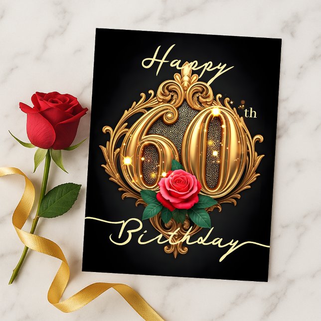 Golden 60. Geburtstag Rose Elegance Postkarte (Von Creator hochgeladen)