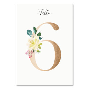 Golden 6 Floral Tischnummer Card