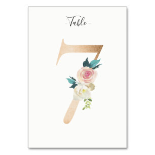 Golden 7 Floral Tischnummer Card
