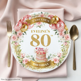 Golden 80 Birthday Tellers Dekor Pappteller