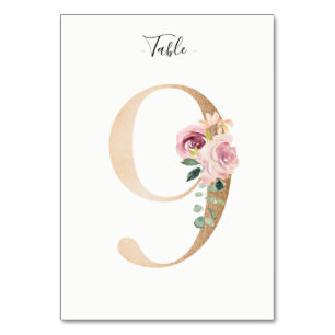 Golden 9 Floral Tischnummer Card