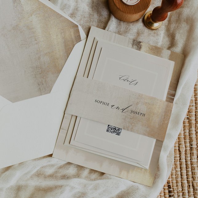 Golden Abstract | Elegant Wedding Einladungsbanderole (An elegant, neutral gold abstract look and classic calligraphy make one stunning wedding belly band)