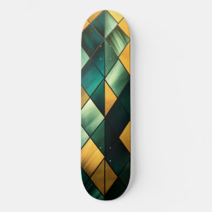Golden Abstrakt Green Geometric Skateboard