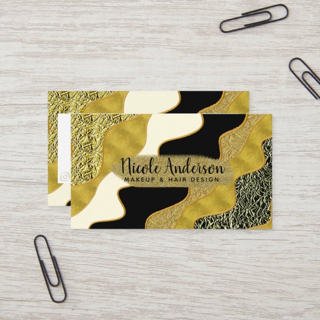 Golden Abstrakt Wave Modernes Gold Glam Trendy Visitenkarte (Vorderseite/Rückseite Beispiel)
