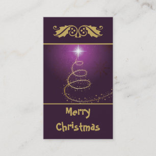 Golden abstrakter Weihnachtsbaum auf lila Glühen Visitenkarte