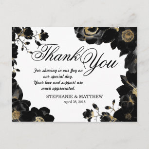 Golden Accented Black Floral Danke Ihnen Postkarte