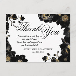Golden Accented Black Floral Danke Ihnen Postkarte