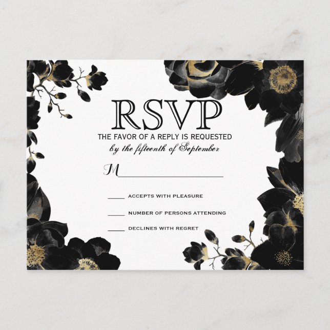 Golden Accented Black Floral UAWG Postkarten (Vorderseite)