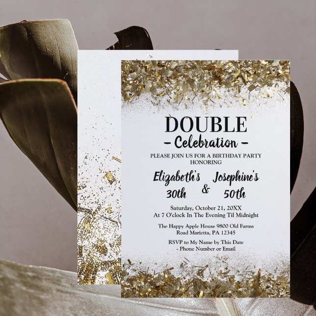 Golden Adult Joint Double Birthday Celebration Einladung (Von Creator hochgeladen)