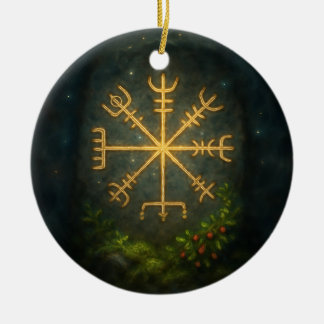 Golden AEgishjálmur - Norse Protection Sigil in En Keramik Ornament