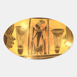 Golden African Ethnic Art Print Design Ovaler Aufkleber