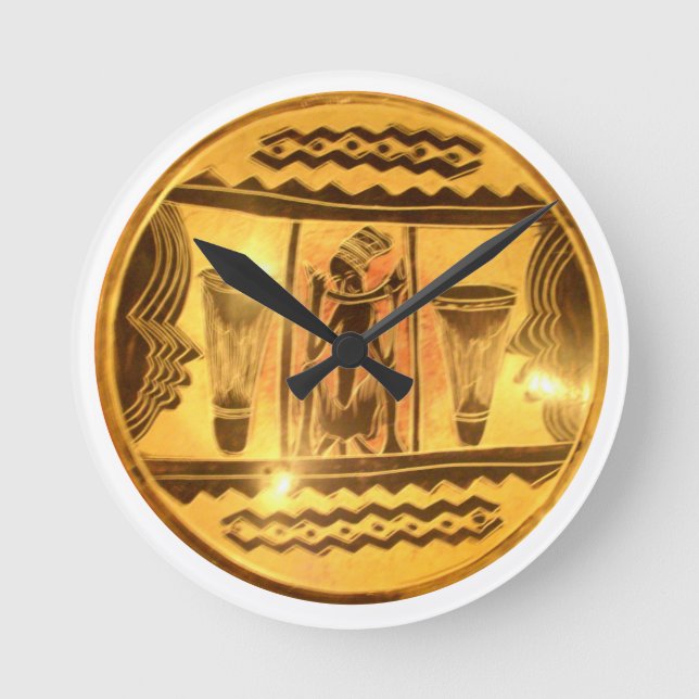 Golden African Ethnic Art Print Design Runde Wanduhr (Vorderseite)