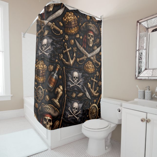 Golden age pirate treasure shower curtain duschvorhang (Beispiel)