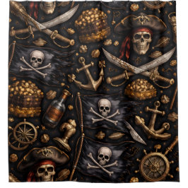Golden age pirate treasure shower curtain duschvorhang